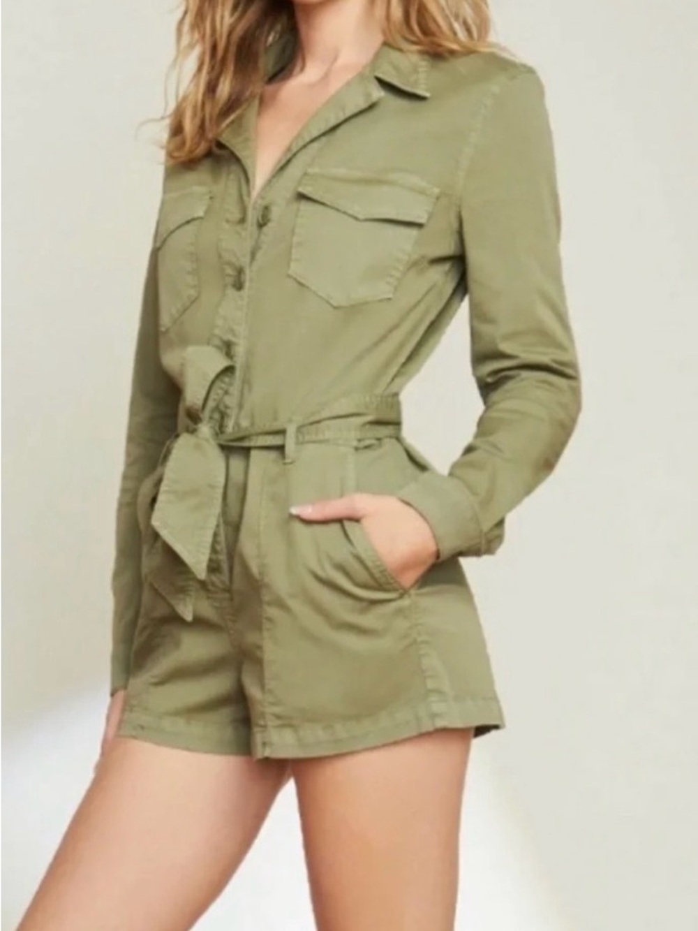 Veronica Beard Winifred Olive Green Twill Shorts Romper Size Small